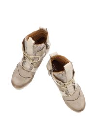 Beżowe Botki Damskie Maciejka Modne Skórzane Buty. Kolor: beżowy. Materiał: skóra. Szerokość cholewki: normalna. Wzór: aplikacja #8