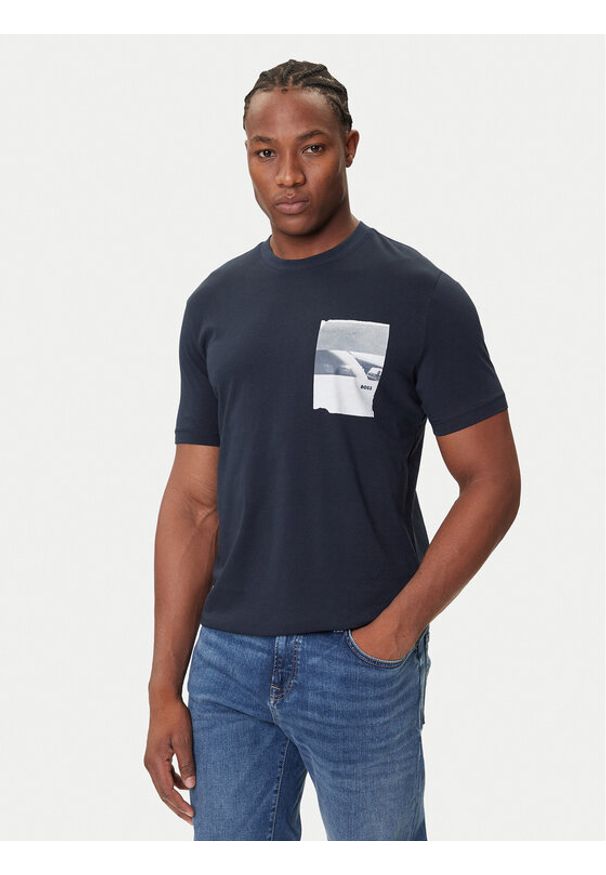BOSS T-Shirt Te_Container 50546920 Granatowy Regular Fit. Kolor: niebieski. Materiał: bawełna