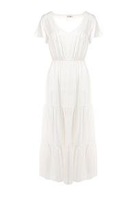 Born2be - Biała Sukienka z Wiskozy o Rozkloszowanym Kroju Folky. Okazja: na co dzień. Typ kołnierza: dekolt w kształcie V. Kolor: biały. Wzór: gładki. Typ sukienki: proste. Materiał: wiskoza. Sezon: lato. Styl: casual, elegancki. Długość: midi #4