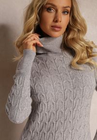 Renee - Szara Sukienka Midi ze Sweterkowej Dzianiny z Półgolfem i Ściągaczami Antonime. Kolor: szary. Materiał: dzianina. Wzór: jednolity. Długość: midi #3