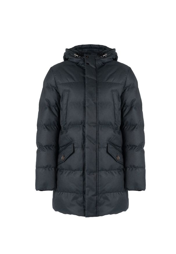 Geox Parka "Levico" | M2628P T2956 | Mężczyzna | Czarny, Granatowy. Okazja: na co dzień. Typ kołnierza: kaptur. Kolor: niebieski, czarny, wielokolorowy. Materiał: poliester. Wzór: nadruk, kratka. Styl: casual