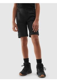 4F JUNIOR - Spodnie 2w1 4Way Stretch dziewczęce - czarne. Kolor: czarny. Materiał: materiał, tkanina, włókno. Sport: wspinaczka