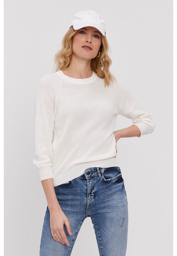 Vero Moda Sweter damski kolor biały. Okazja: na co dzień. Kolor: biały. Materiał: dzianina. Długość rękawa: raglanowy rękaw. Styl: casual