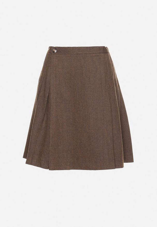 Born2be - Brązowa Spódnica w Stylu Preppy z Szerokimi Plisami Enaliea. Okazja: na co dzień. Kolor: brązowy. Materiał: wiskoza. Sezon: wiosna, jesień. Styl: casual, elegancki