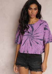 Renee - Fioletowy Krótki T-shirt z Printem Tie-Dye Lanay. Kolor: fioletowy. Długość: krótkie. Wzór: nadruk. Sezon: lato #2