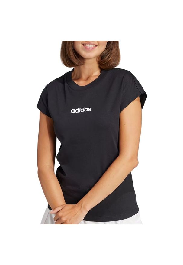 Adidas - Koszulka damska adidas Sportswear Linear JC8238 - czarne. Kolor: czarny. Materiał: bawełna. Długość rękawa: krótki rękaw. Długość: krótkie