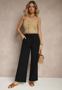 Renee - Czarne Bawełniane Spodnie z Kokardą Davilena. Okazja: na co dzień. Stan: podwyższony. Kolor: czarny. Materiał: bawełna. Styl: elegancki, casual
