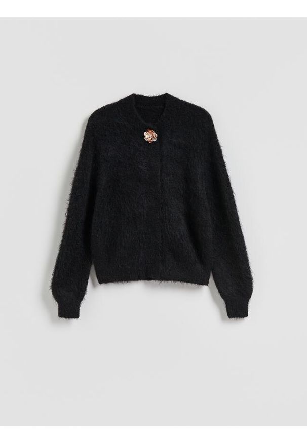 Reserved - Sweter z alpaką - czarny. Kolor: czarny. Materiał: dzianina. Styl: klasyczny
