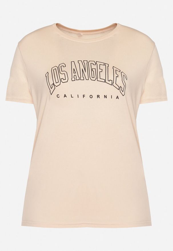 Born2be - Różowy T-shirt z Ozdobnym Napisem Elimetis. Okazja: na co dzień. Kolor: różowy. Wzór: napisy. Styl: casual