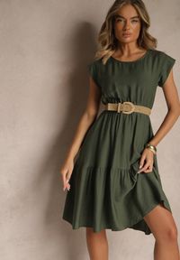 Renee - Ciemnozielona Rozkloszowana Sukienka z Wiskozy Linurea. Okazja: na co dzień. Kolor: zielony. Materiał: wiskoza. Styl: klasyczny, elegancki, casual #4