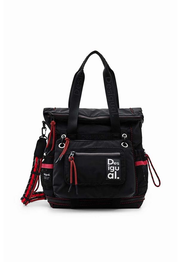 Desigual plecak damski kolor czarny duży z aplikacją. Kolor: czarny. Materiał: poliester. Wzór: aplikacja