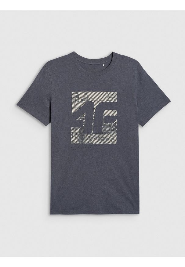 4f - 4F T-shirt regular z nadrukiem męski - szary L. Kolor: szary. Materiał: skóra, bawełna. Wzór: nadruk