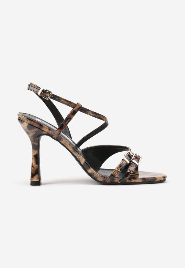 Born2be - Panterkowe Sandały na Szpilce z Klamerkami i Asymetrycznym Paskiem Maleresa. Okazja: na co dzień. Zapięcie: pasek. Wzór: kwiaty. Sezon: lato. Obcas: na szpilce. Styl: klasyczny, casual, elegancki. Wysokość obcasa: średni