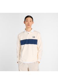 Koszulka męska New Balance MT53533PEF – beżowa. Kolor: beżowy. Materiał: bawełna, dresówka. Długość rękawa: długi rękaw #1
