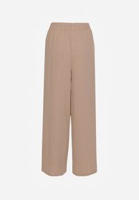 Renee - Ciemnobeżowe Szerokie Spodnie z Wiskozą z Gumką w Pasie Lealirre. Okazja: na co dzień. Kolor: beżowy. Materiał: wiskoza. Wzór: gładki. Styl: casual #6