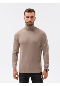 Ombre Clothing - Sweter męski z golfem E179 - brązowy - XXL. Typ kołnierza: golf. Kolor: brązowy. Materiał: nylon, wiskoza #3