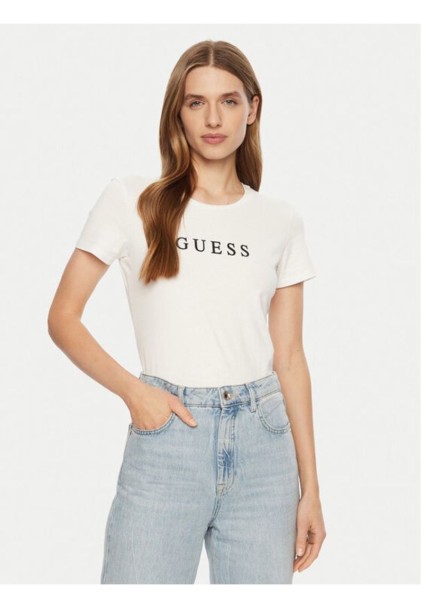 Guess T-Shirt O5RI01 KBBU1 Biały Slim Fit. Kolor: biały. Materiał: bawełna