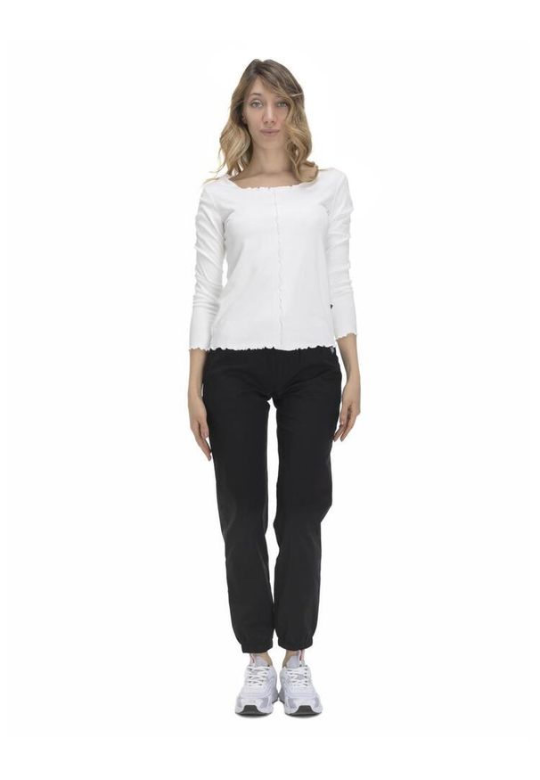 LEONE 1947 APPAREL - Damski T-shirt z długim rękawem w kolorach ziemi. Kolor: biały. Materiał: tkanina. Długość rękawa: długi rękaw. Długość: długie. Sport: fitness