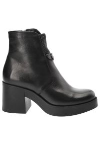 Czarne Eleganckie Botki Simen Na Obcasie. Kolor: czarny. Materiał: syntetyk, futro, materiał, skóra. Szerokość cholewki: normalna. Obcas: na obcasie. Styl: elegancki. Wysokość obcasa: średni #3