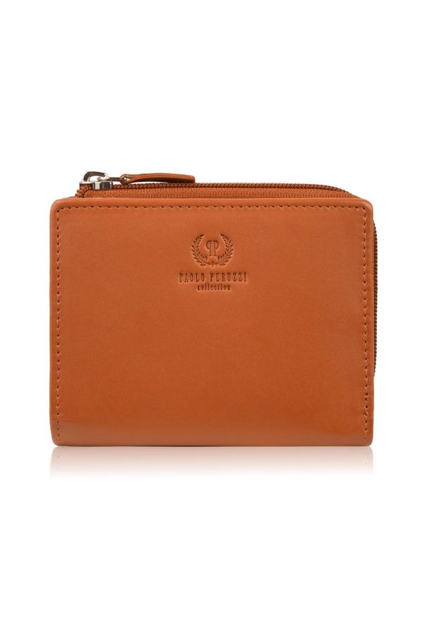 PAOLO PERUZZI - Portfel damski skórzany mały pomarańczowy w orientacji poziomej z RFID Paolo Peruzzi SL-06-OR. Kolor: pomarańczowy. Materiał: skóra