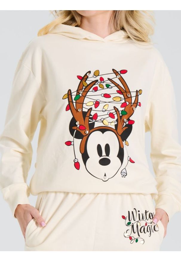 Sinsay - Bluza Myszka Miki - kremowy. Typ kołnierza: kaptur. Kolor: kremowy. Wzór: nadruk. Styl: wizytowy