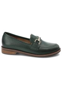 Zielone Mokasyny Exquisite Stylowe Obuwie Damskie. Okazja: na spacer. Zapięcie: klamry. Kolor: zielony. Materiał: materiał, skóra. Obcas: na obcasie. Styl: elegancki. Wysokość obcasa: średni