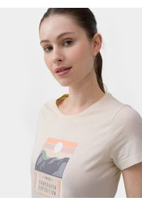 4f - T-shirt regular z bawełny organicznej damski. Kolor: biały. Materiał: bawełna. Wzór: nadruk #2