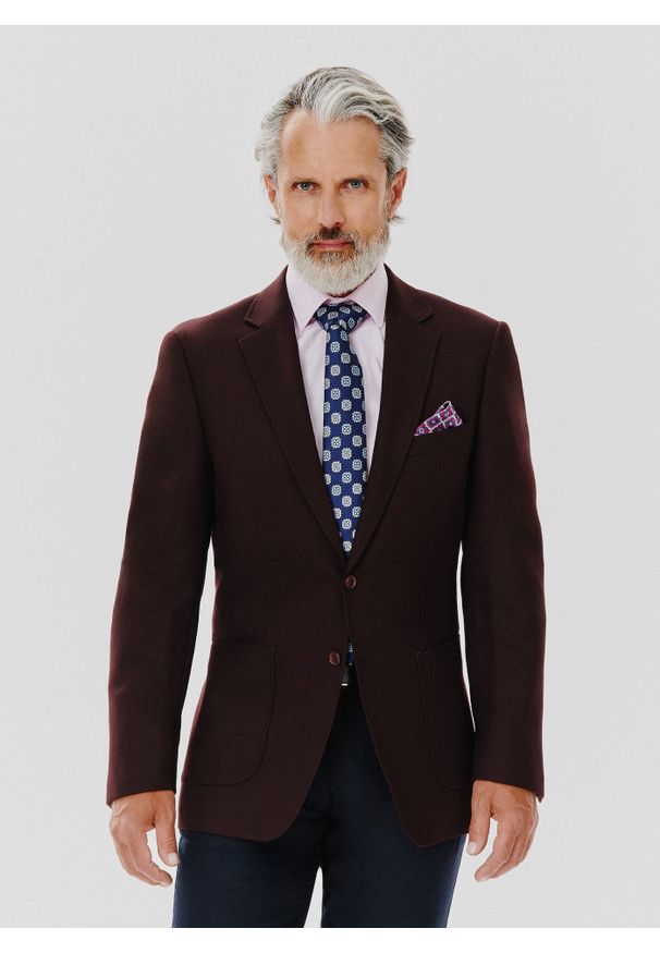 Pako Lorente - PAKO LORENTE – Burgundowa casualowa marynarka męska. Okazja: na co dzień. Kolor: czerwony. Materiał: wełna. Wzór: gładki. Styl: casual