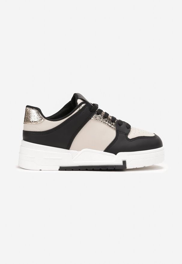 Renee - Czarne Sneakersy z Ozdobnymi Wstawkami Jeffeed. Nosek buta: okrągły. Zapięcie: sznurówki. Kolor: czarny. Materiał: materiał. Obcas: na obcasie. Wysokość obcasa: niski