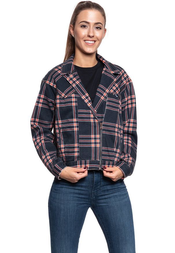Wrangler - DAMSKA KURTKA JEANSOWA WRANGLER 80´S JACKET INDIGO CHECK W404WZ89M 112128697. Materiał: jeans