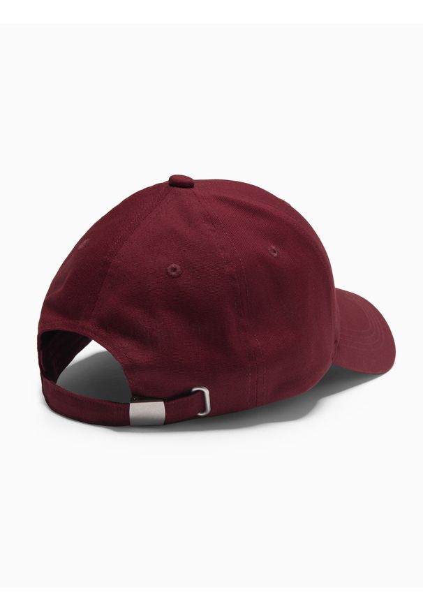 Ombre Clothing - Czapka bejsbolówka męska z logo – bordowa V3 OM-ACCS-0100 - uniwersalny. Kolor: czerwony. Materiał: tkanina, bawełna. Wzór: ze splotem, nadruk. Styl: klasyczny, casual
