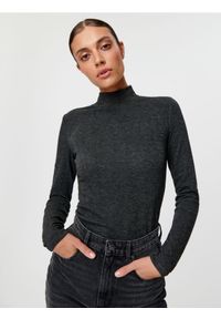 Sinsay - Bluzka ze stójką - szary. Typ kołnierza: kołnierzyk stójkowy. Kolor: szary. Materiał: włókno, materiał, wiskoza #1