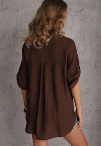 Renee - Brązowa Wiskozowa Koszula Nietoperz z Regulowanymi Rękawami i Haftem Drenesh. Kolor: brązowy. Materiał: wiskoza. Wzór: haft. Styl: boho #6