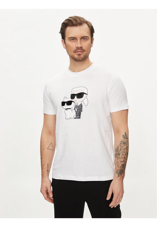 Karl Lagerfeld - KARL LAGERFELD T-Shirt 755061 542241 Biały Regular Fit. Typ kołnierza: dekolt w karo. Kolor: biały. Materiał: bawełna