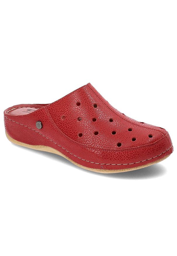 Bordowe Klapki Pollonus Wygodne Skórzane Buty Damskie. Okazja: na co dzień. Kolor: czerwony. Materiał: skóra. Styl: casual, klasyczny
