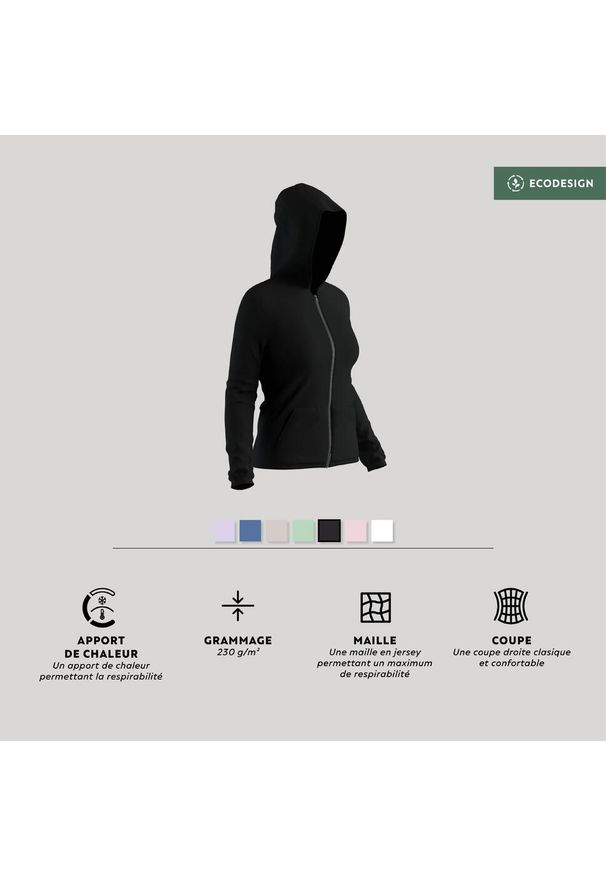 DOMYOS - Bluza na zamek damska Domyos Gym & Pilates 100. Kolor: czarny. Materiał: materiał, bawełna, elastan. Sport: joga i pilates