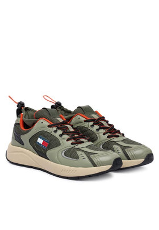 Tommy Jeans Sneakersy Tjm Runner Mix Material EM0EM01620 Khaki. Kolor: brązowy. Materiał: skóra