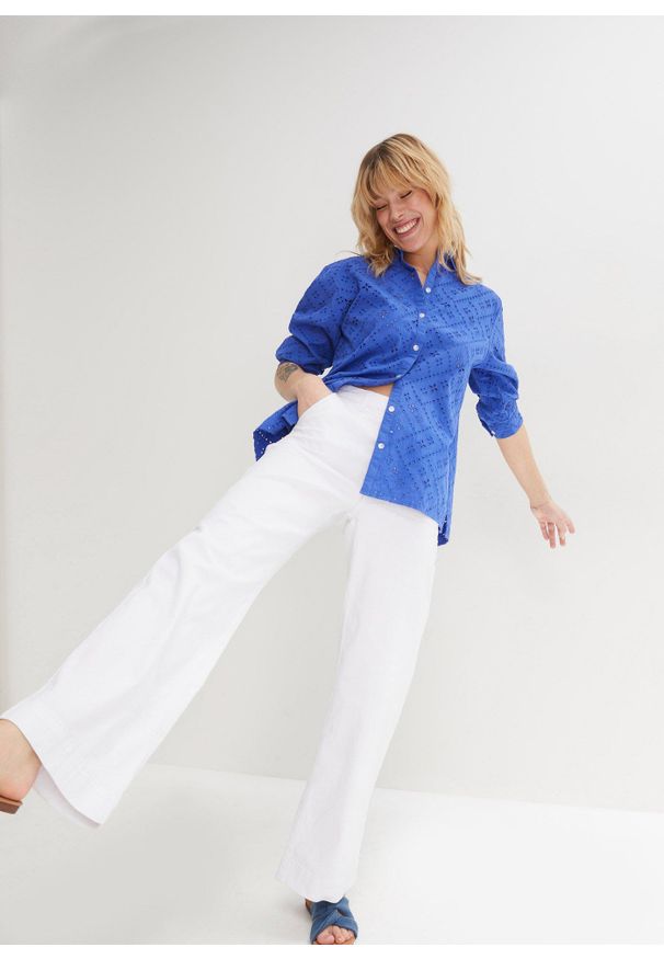 bonprix - Dżinsy ze stretchem Wide Fit. Kolor: biały