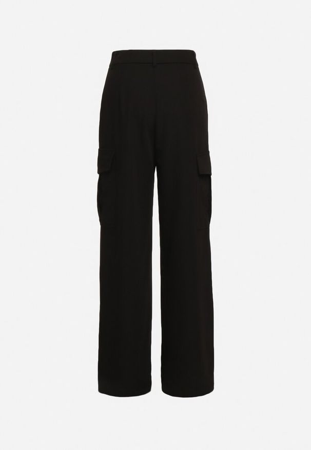 Born2be - Czarne Eleganckie Spodnie z Szerokimi Kieszeniami Cargo i Wysoką Talią Akeldia. Stan: podwyższony. Kolor: czarny. Styl: elegancki