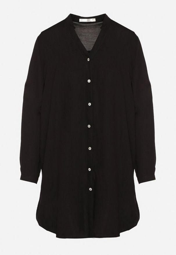 Born2be - Czarna Sukienka Oversize z Bawełny o Prostym Kroju Koszulowym Elanistra. Okazja: na co dzień. Kolor: czarny. Materiał: bawełna. Typ sukienki: proste, koszulowe, oversize. Styl: elegancki, casual