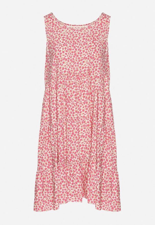 Born2be - Różowa Bawełniana Sukienka Bez Rękawów w Kolorowe Plamki Nattelle. Okazja: na co dzień. Kolor: różowy. Materiał: bawełna. Długość rękawa: bez rękawów. Wzór: kolorowy. Styl: klasyczny, casual, elegancki