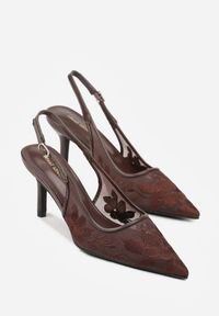 Renee - Brązowe Sandały na Szpilce Ozdobione Haftem Chelmeda. Okazja: na co dzień. Zapięcie: sprzączka. Kolor: brązowy. Materiał: jeans. Wzór: aplikacja, haft. Obcas: na szpilce. Styl: klasyczny, casual, elegancki #2