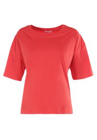 Born2be - Czerwony T-shirt Evales. Okazja: na co dzień. Kolor: czerwony. Materiał: bawełna. Długość rękawa: krótki rękaw. Długość: krótkie. Wzór: jednolity. Styl: casual #3