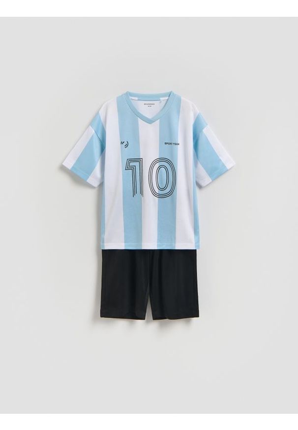 Reserved - Sportowy komplet z nadrukiem - jasnoniebieski. Kolor: niebieski. Materiał: dzianina. Wzór: nadruk. Styl: sportowy