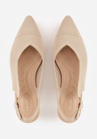 Born2be - Ciemnobeżowe Czółenka z Tkaniny VICES na Szpilce z Odkrytą Piętą i Wkładką Soft-Step Nymelin. Okazja: na co dzień, do pracy, na spotkanie biznesowe. Zapięcie: pasek. Kolor: beżowy. Materiał: tkanina. Obcas: na szpilce. Styl: casual, biznesowy #6