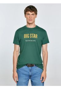 Big-Star - Koszulka męska o klasycznym kroju zielona Bruno 300. Okazja: na co dzień. Kolor: zielony. Materiał: bawełna. Wzór: nadruk. Styl: klasyczny