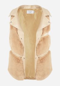 Born2be - Beżowa Kamizelka Futrzana Antedes. Kolor: beżowy. Materiał: futro. Długość rękawa: długi rękaw. Długość: długie. Wzór: aplikacja #4