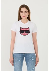 Karl Lagerfeld - KARL LAGERFELD Biały damski t-shirt Boucle Choupette, Rozmiar M. Kolor: biały