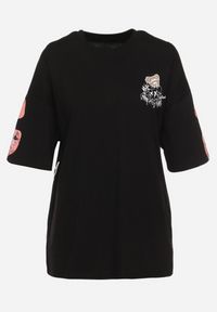 Born2be - Czarny Bawełniany T-shirt o Fasonie Oversize z Nadrukiem Misia Nellene. Kolor: czarny. Materiał: bawełna. Wzór: nadruk #4