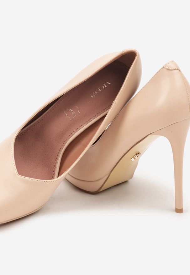 Renee - Beżowe Szpilki Vices na Grubej Podeszwie z Wkładką ze Skóry Naturalnej Ahrrie. Okazja: na wesele, na ślub cywilny, na imprezę. Kolor: beżowy. Materiał: skóra. Obcas: na szpilce. Styl: klasyczny